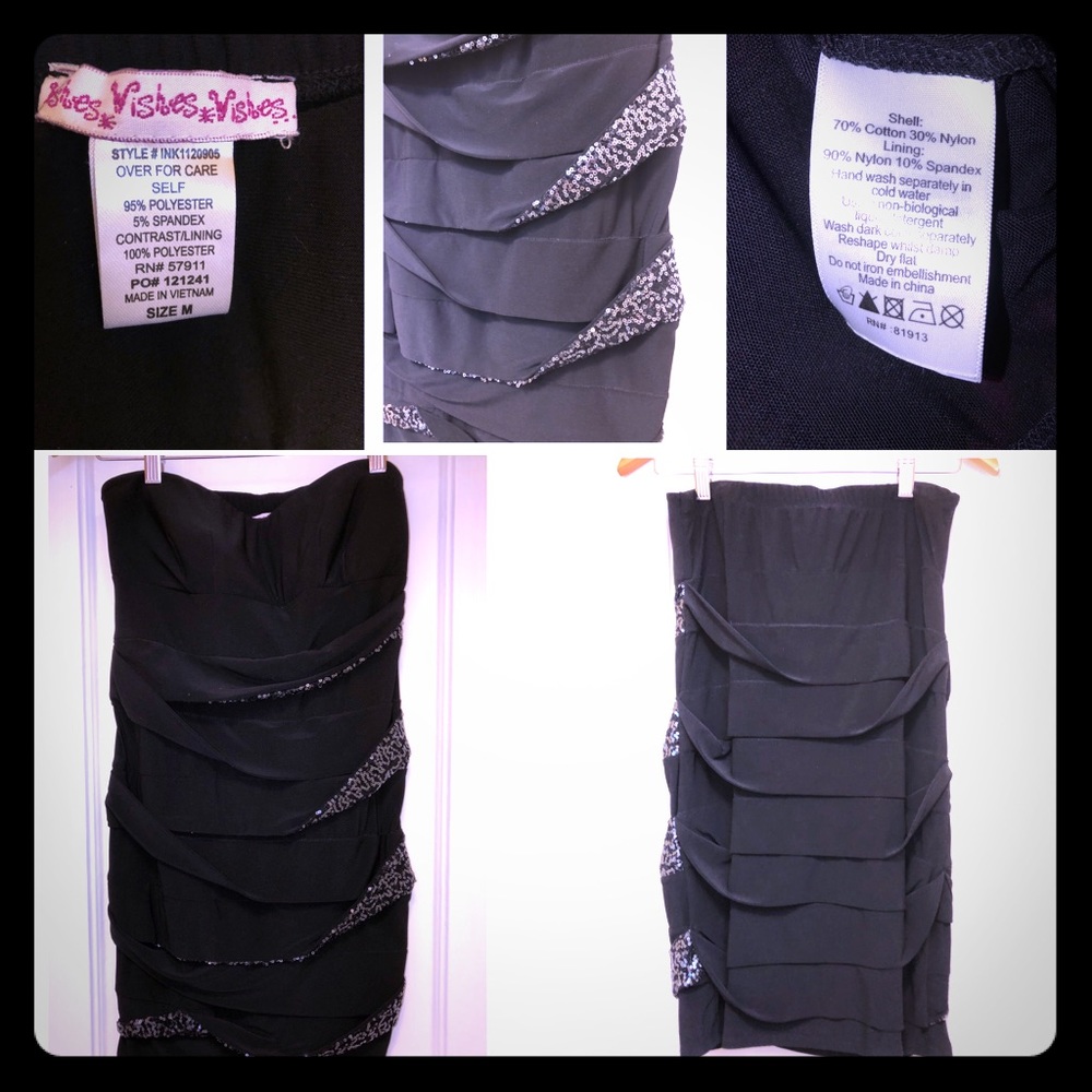 Wishes Wishes Black Strapless Sequin Dress